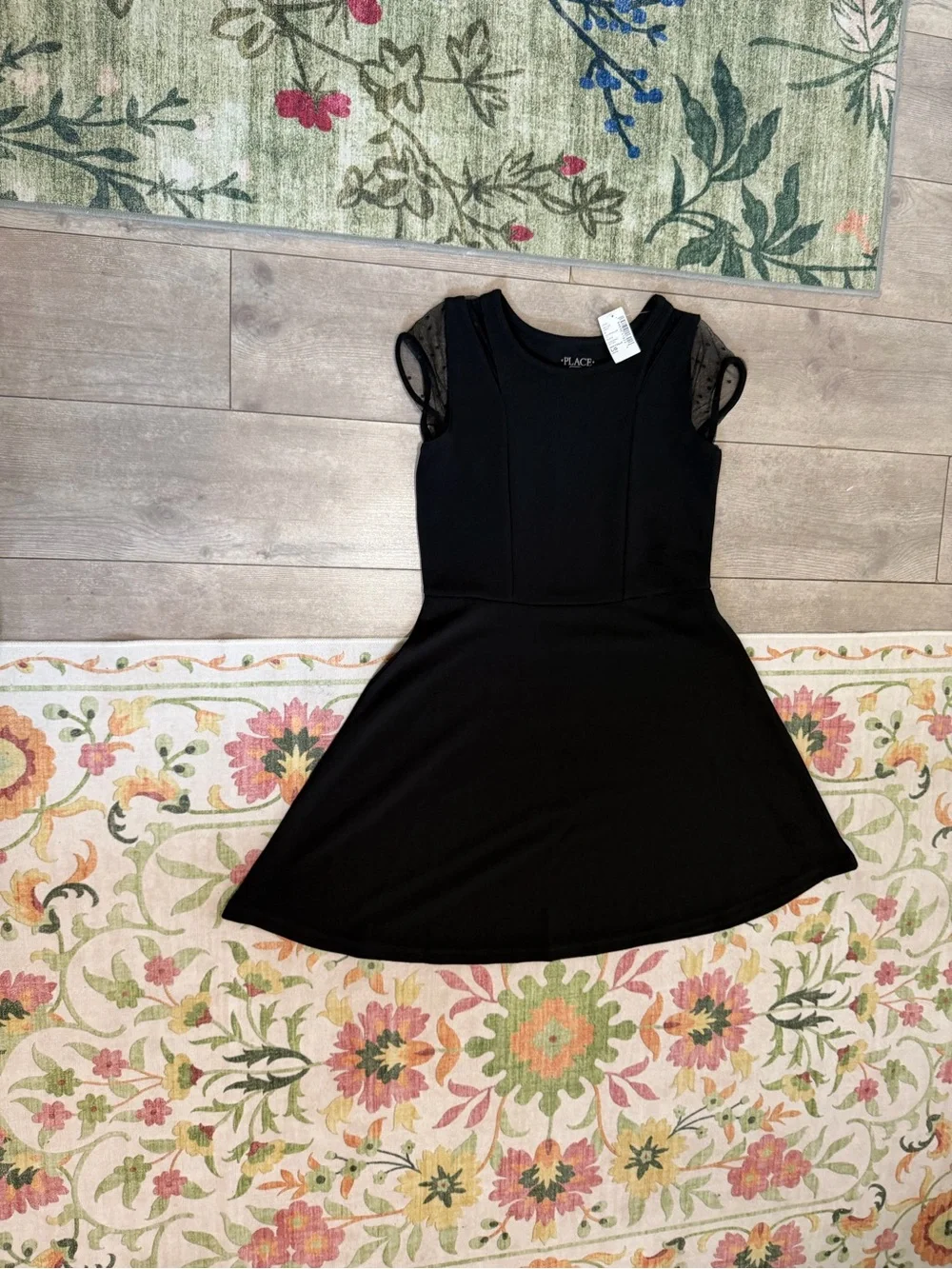 New The Children's Place Black Girls' Fit-and-Flare Party Dress Size Large